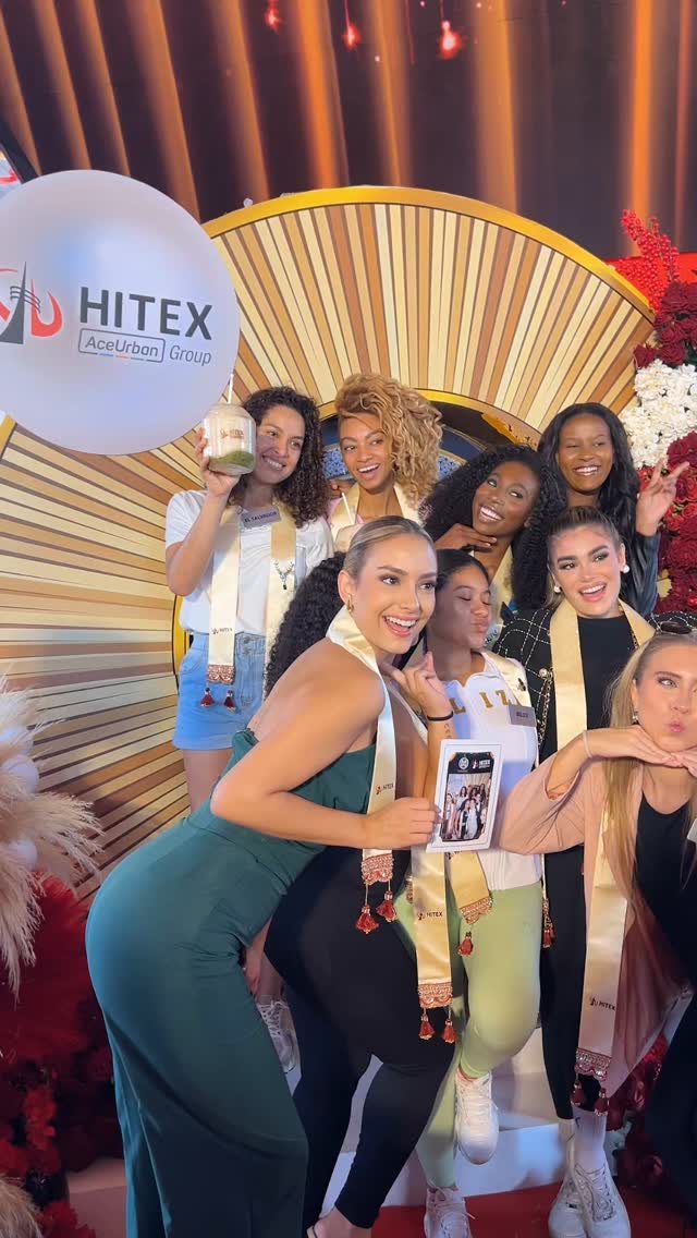 Miss World 2025 contestants at the HITEX stand in Hyderabad