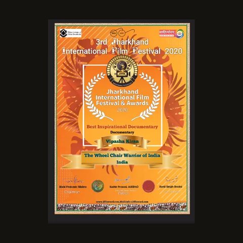 Jharkhand International Film Festival 2020 certificate for The Wheelchair Warrior of India